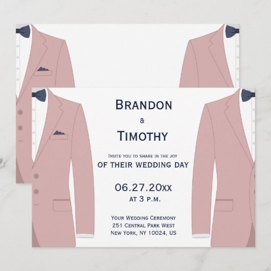 Roze en Blauwe Gay Bruiloft Uitnodigingen (Voorkant / Achterkant)