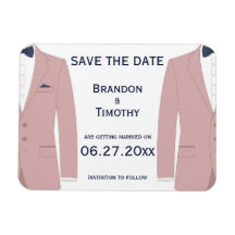Roze en blauwe gay trouw Save The Date magneten
