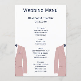 Roze en blauwe gay trouwmenu kaarten