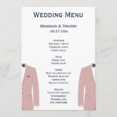Roze en blauwe gay trouwmenu kaarten (Voorkant)