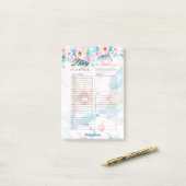 Roze en blauwe gebloemde gepersonaliseerde planner post-it® notes (Op bureau)