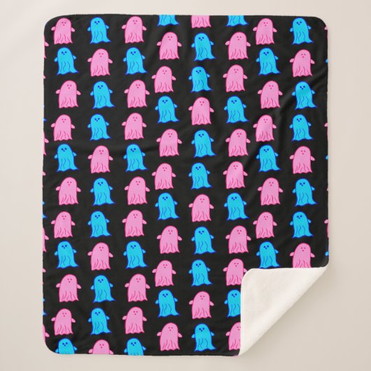 Roze en Blauwe Geesten op Zwart Sherpa Deken (Voorkant)
