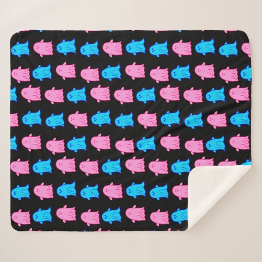 Roze en Blauwe Geesten op Zwart Sherpa Deken (Voorkant (horizontaal))