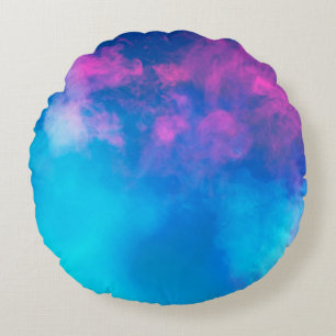 Roze en blauwe, gekleurde rook   Zazzle_Growshop. Rond Kussen