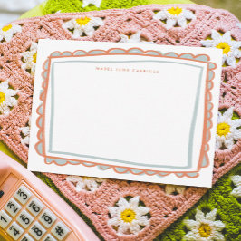 Roze en blauwe gekleurde Scallop persoonlijke naam Notitiekaartje