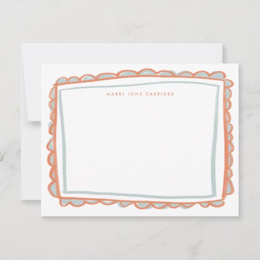 Roze en blauwe gekleurde Scallop persoonlijke naam Notitiekaartje (Voorkant)