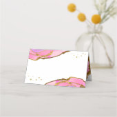 Roze en Blauwe Geode en Goud | Bruiloft Plaatskaartje (Voorkant)