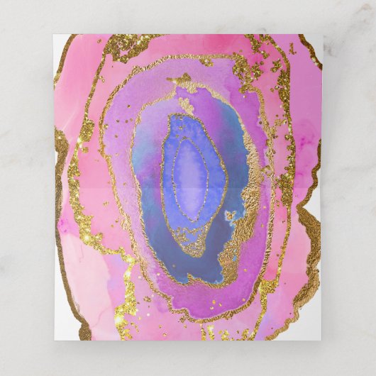 Roze en Blauwe Geode en Goud | Bruiloft Plaatskaartje (Binnenkant ongevouwen)