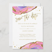 Roze en blauwe geode en goud | Datum opslaan Save The Date (Voorkant)