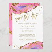 Roze en blauwe geode en goud | Datum opslaan Save The Date (Voorkant / Achterkant)
