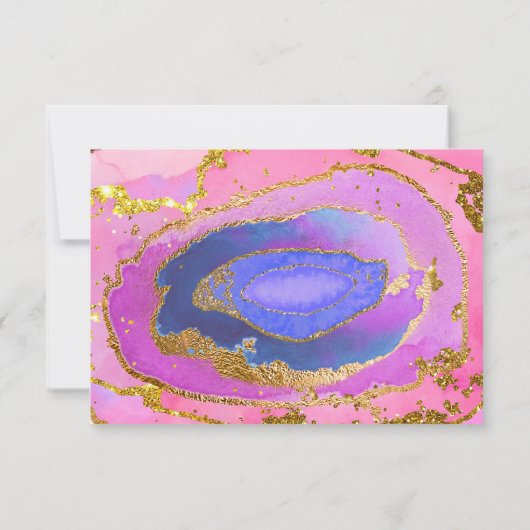 Roze en Blauwe Geode en Goud | Trouwreceptie Kaart (Achterkant)