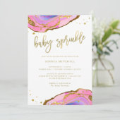 Roze en blauwe geode met goud | Baby Sprinkle Kaart (Staand voorkant)