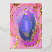 Roze en blauwe geode met goud | Bat Mitzvah Folie Uitnodiging (Achterkant)