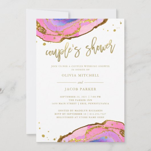 Roze en blauwe geode met goud | Koelschoenen Kaart (Voorkant)