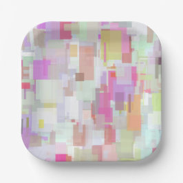 Roze en Blauwe Geometrische Abstractie Papieren Bordje