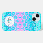 Roze en Blauwe Geometrische Bloemen Aangepaste Mon Case-Mate iPhone Case (Achterkant (horizontaal))