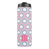 Roze en blauwe geometrische patronen en monogram thermosbeker (Voorkant)