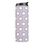 Roze en blauwe geometrische patronen en monogram thermosbeker (Gedraaid links)