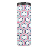 Roze en blauwe geometrische patronen en monogram thermosbeker (Achterkant)