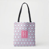 Roze en blauwe geometrische patronen en monogram tote bag (Voorkant)