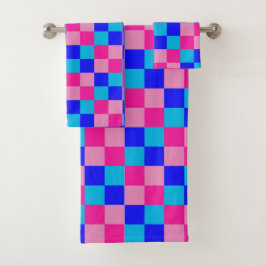 Roze en blauwe geruite print bad handdoek