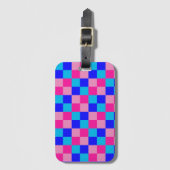 Roze en blauwe geruite print bagagelabel (Voorkant (verticaal))