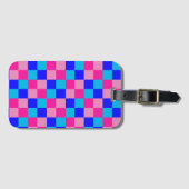 Roze en blauwe geruite print bagagelabel (Voorkant (horizontaal))