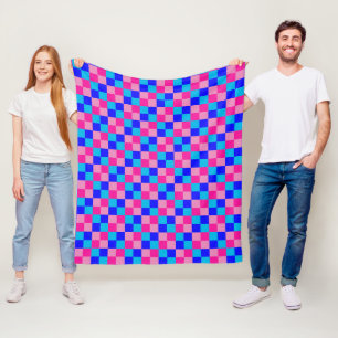 Roze en blauwe geruite print fleece deken