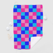 Roze en blauwe geruite print golfhanddoek (Insitu)