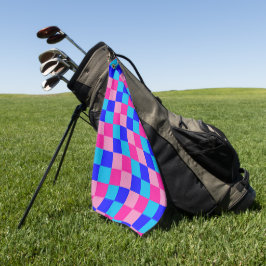 Roze en blauwe geruite print golfhanddoek