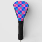 Roze en blauwe geruite print golfheadcover (Voorkant)