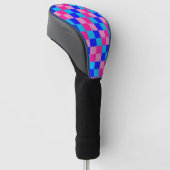 Roze en blauwe geruite print golfheadcover (Schuin)