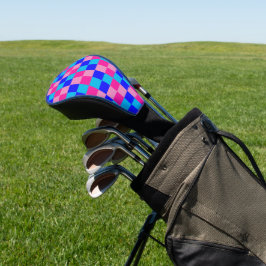 Roze en blauwe geruite print golfheadcover