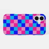 Roze en blauwe geruite print iPhone 16 hoesje (Achterkant horizontaal)