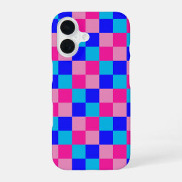 Roze en blauwe geruite print iPhone 16 hoesje