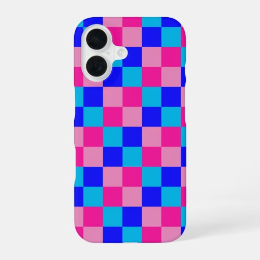Roze en blauwe geruite print iPhone 16 hoesje (Achterkant)