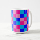 Roze en blauwe geruite print koffiemok (Voorkant rechts)