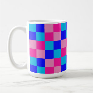 Roze en blauwe geruite print koffiemok