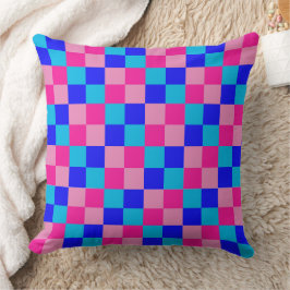 Roze en blauwe geruite print kussen