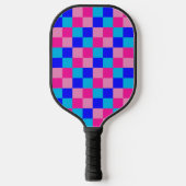 Roze en blauwe geruite print pickleball paddle (Voorkant)