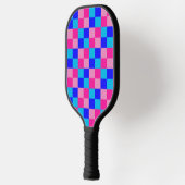 Roze en blauwe geruite print pickleball paddle (Links)