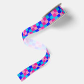 Roze en blauwe geruite print satijnen lint (Achterkant)