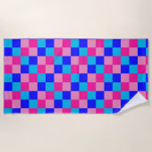 Roze en blauwe geruite print strandlaken (Voorkant)