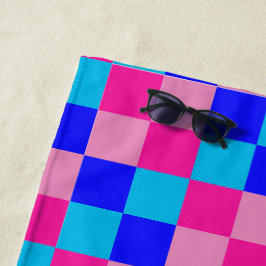 Roze en blauwe geruite print strandlaken