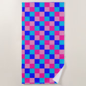 Roze en blauwe geruite print strandlaken (Voorkant)