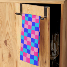 Roze en blauwe geruite print theedoek