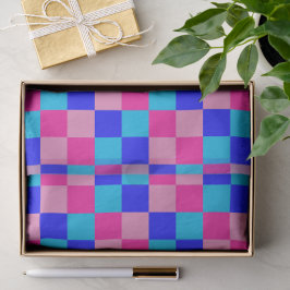 Roze en blauwe geruite print tissuepapier