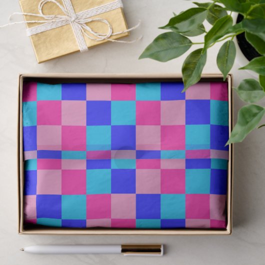 Roze en blauwe geruite print tissuepapier (Geschenk)