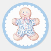 Roze en Blauwe Gingerbread Man Ronde Sticker (Voorkant)