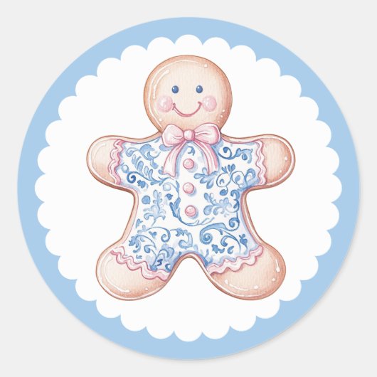 Roze en Blauwe Gingerbread Man Ronde Sticker (Voorkant)